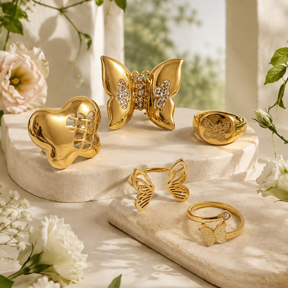 316L Stainless Steel 18K PVD Gold Butterfly Ring made with 316L stainless steel and 18K PVD gold finish for wholesale jewelry buyers - image 11