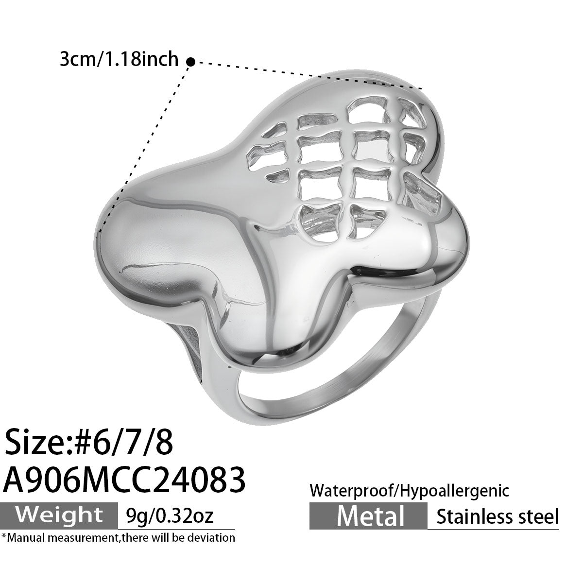 Adjustable steel butterfly ring for versatile wear.
