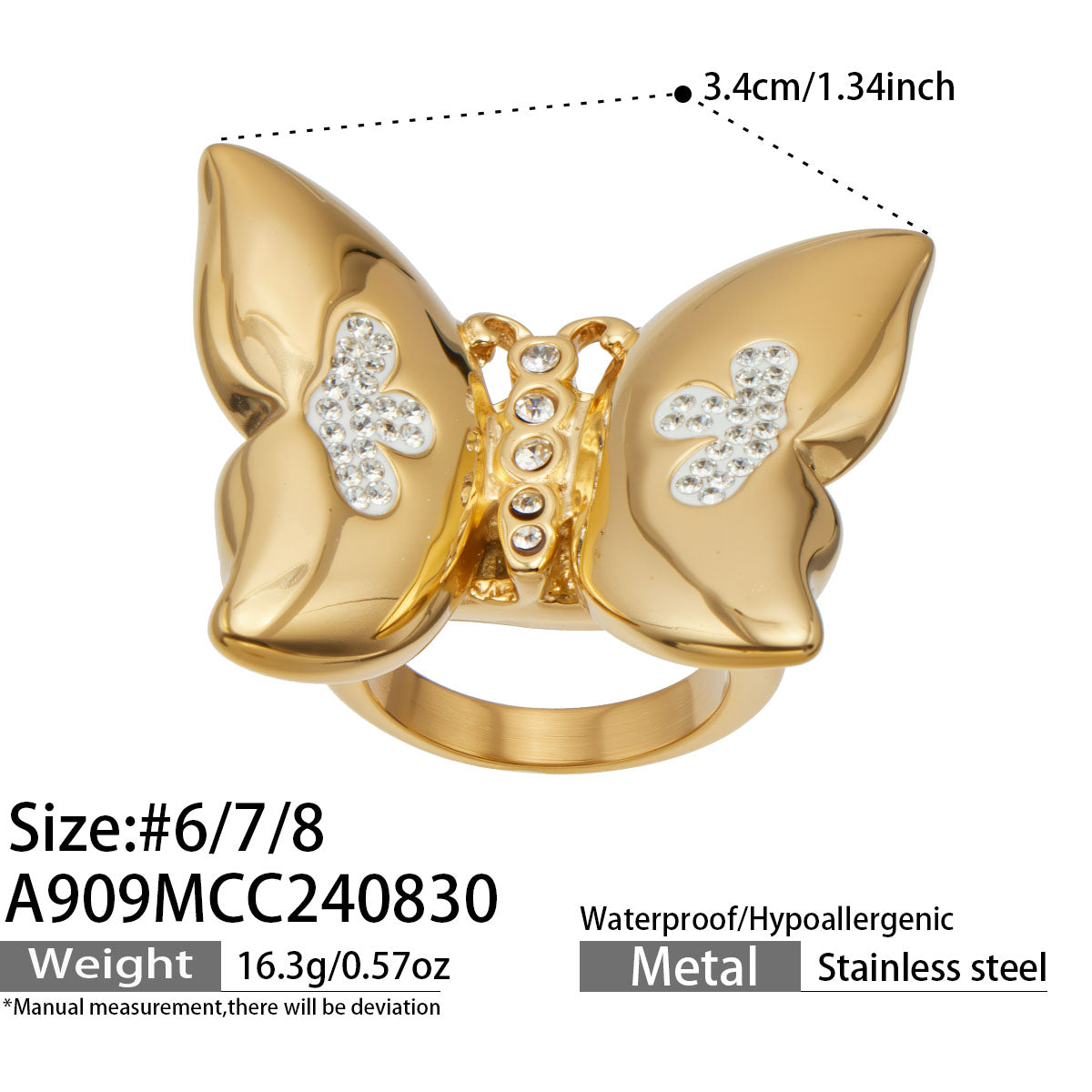 316L Stainless Steel 18K PVD Gold Butterfly Ring made with 316L stainless steel and 18K PVD gold finish for wholesale jewelry buyers - image 5