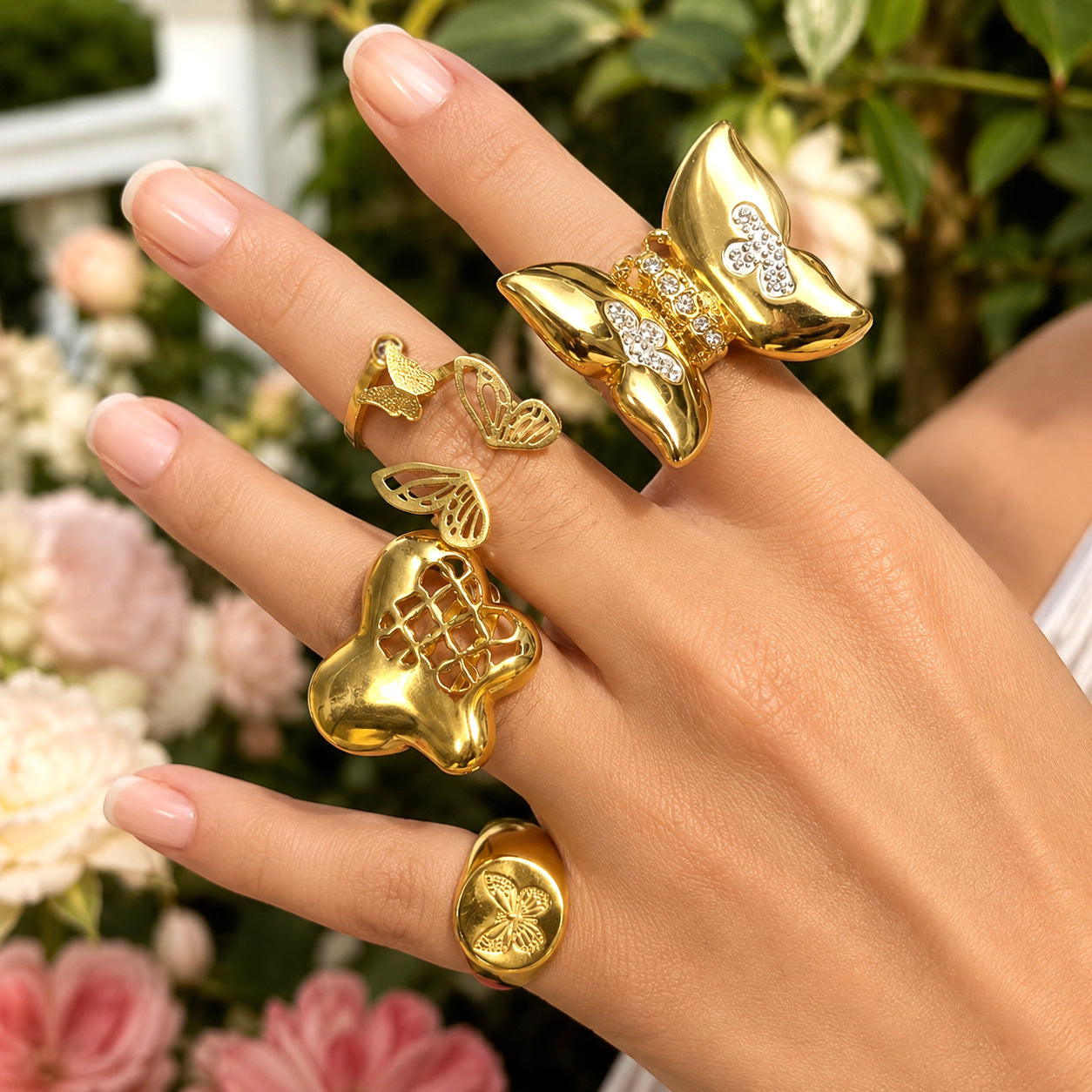 316L Stainless Steel 18K PVD Gold Butterfly Ring made with 316L stainless steel and 18K PVD gold finish for wholesale jewelry buyers - image 9