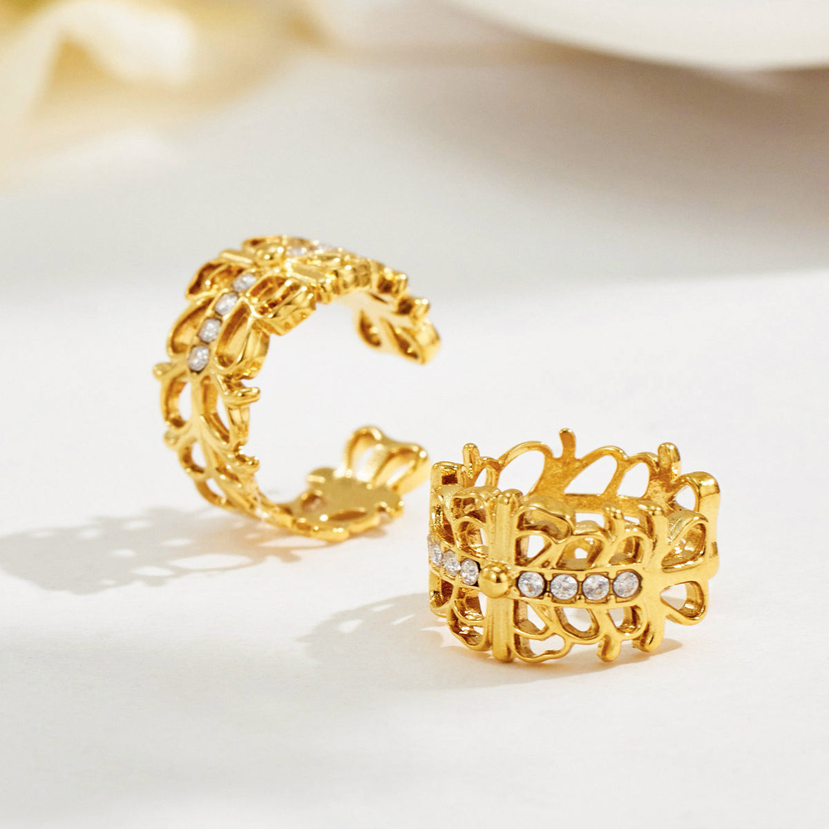 304 Stainless Steel 18K PVD Gold C Shape Hollow Zircon Ear Clip made with 304 stainless steel and 18K PVD gold finish for wholesale jewelry buyers - image 12