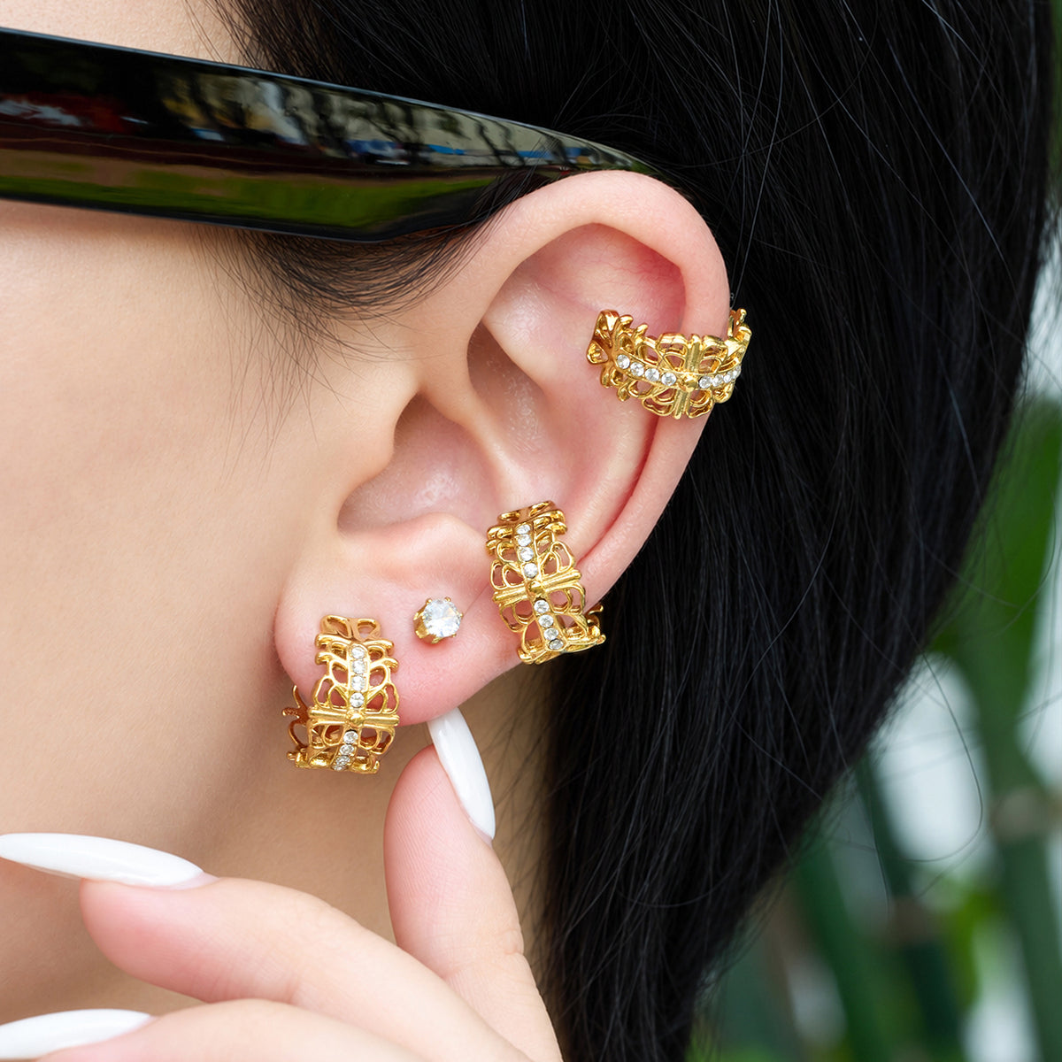 304 Stainless Steel 18K PVD Gold C Shape Hollow Zircon Ear Clip made with 304 stainless steel and 18K PVD gold finish for wholesale jewelry buyers - image 3