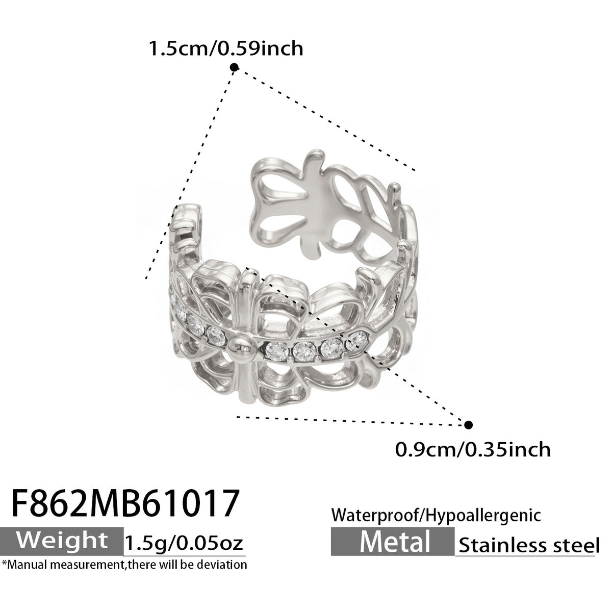 304 Stainless Steel 18K PVD Gold C Shape Hollow Zircon Ear Clip made with 304 stainless steel and 18K PVD gold finish for wholesale jewelry buyers - image 7