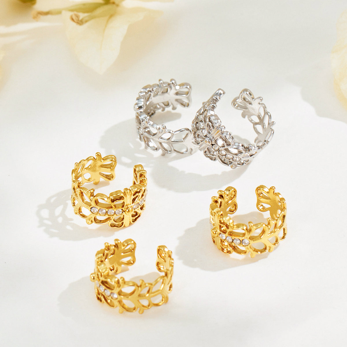 304 Stainless Steel 18K PVD Gold C Shape Hollow Zircon Ear Clip made with 304 stainless steel and 18K PVD gold finish for wholesale jewelry buyers - image 9