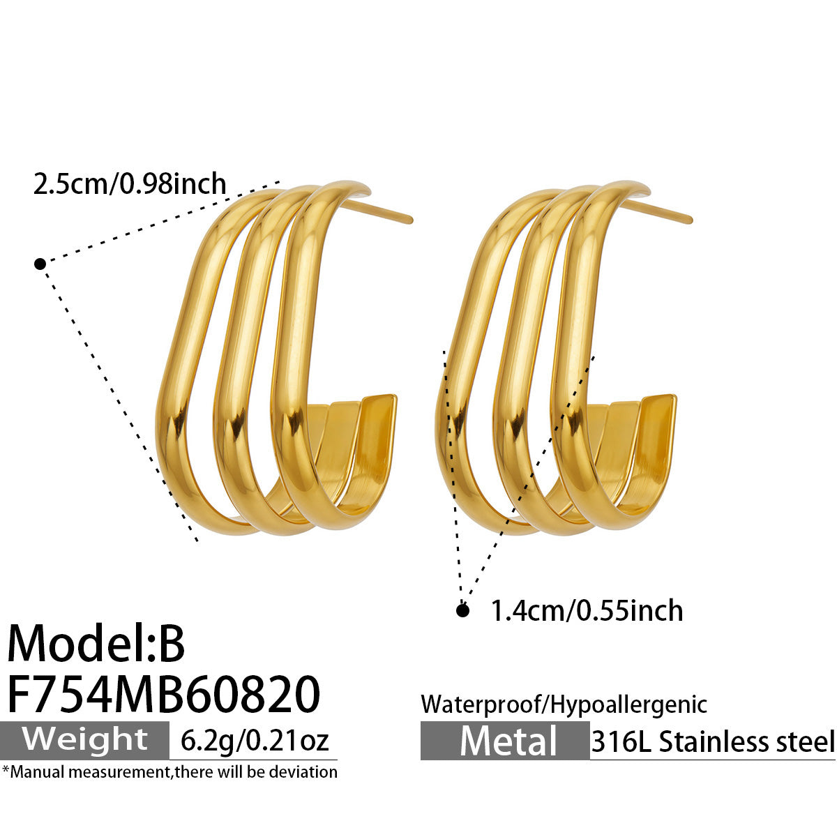 316L Stainless Steel 18K PVD Gold C-Shaped Earrings made with 316L stainless steel and 18K PVD gold finish for wholesale jewelry buyers - image 12