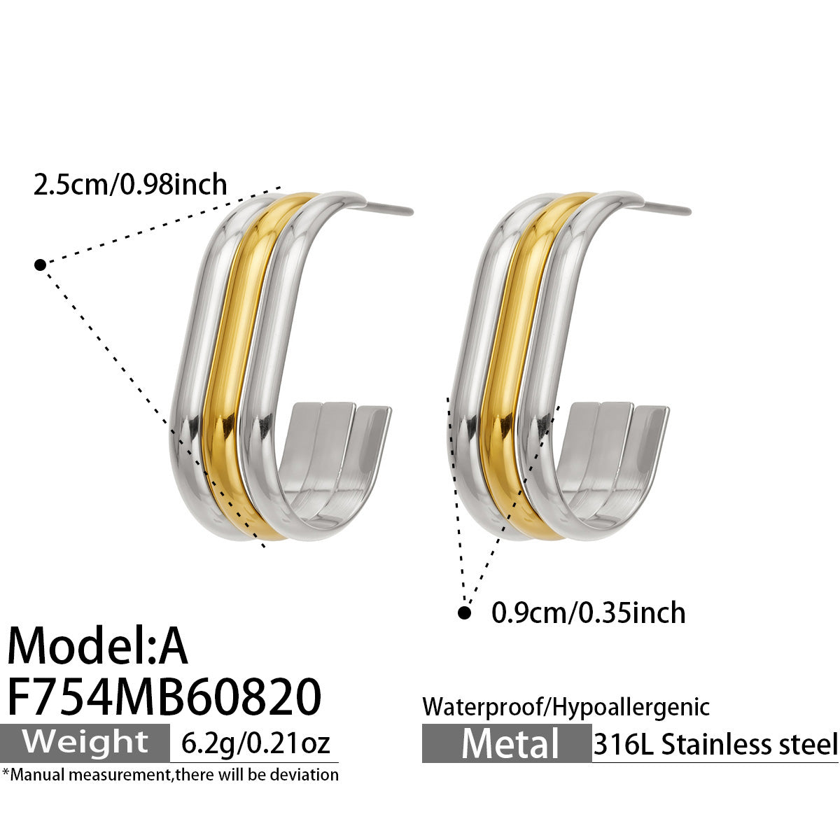 316L Stainless Steel 18K PVD Gold C-Shaped Earrings made with 316L stainless steel and 18K PVD gold finish for wholesale jewelry buyers - image 4