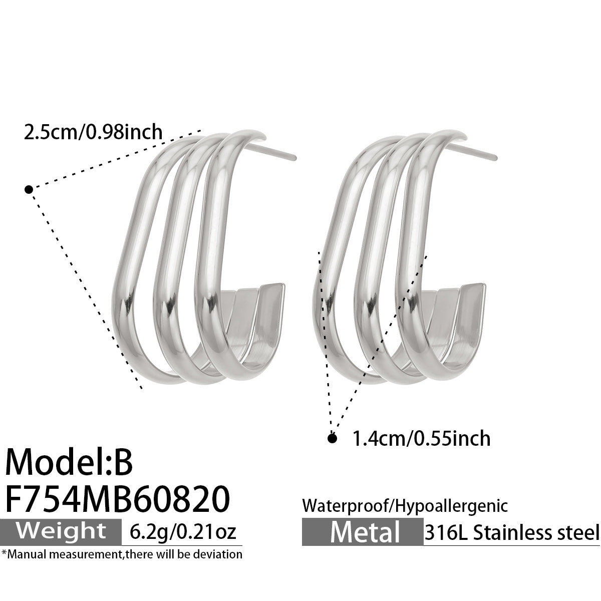 316L Stainless Steel 18K PVD Gold C-Shaped Earrings made with 316L stainless steel and 18K PVD gold finish for wholesale jewelry buyers - image 8