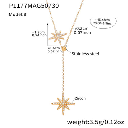 316L stainless steel layered celestial star tassel necklace in gold with zircon, star charm and tassel structure