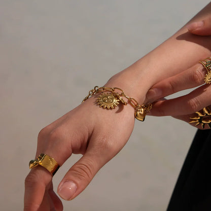 316L Stainless Steel Celestial Sun & Moon Charm Bracelet & Anklet - Image 2