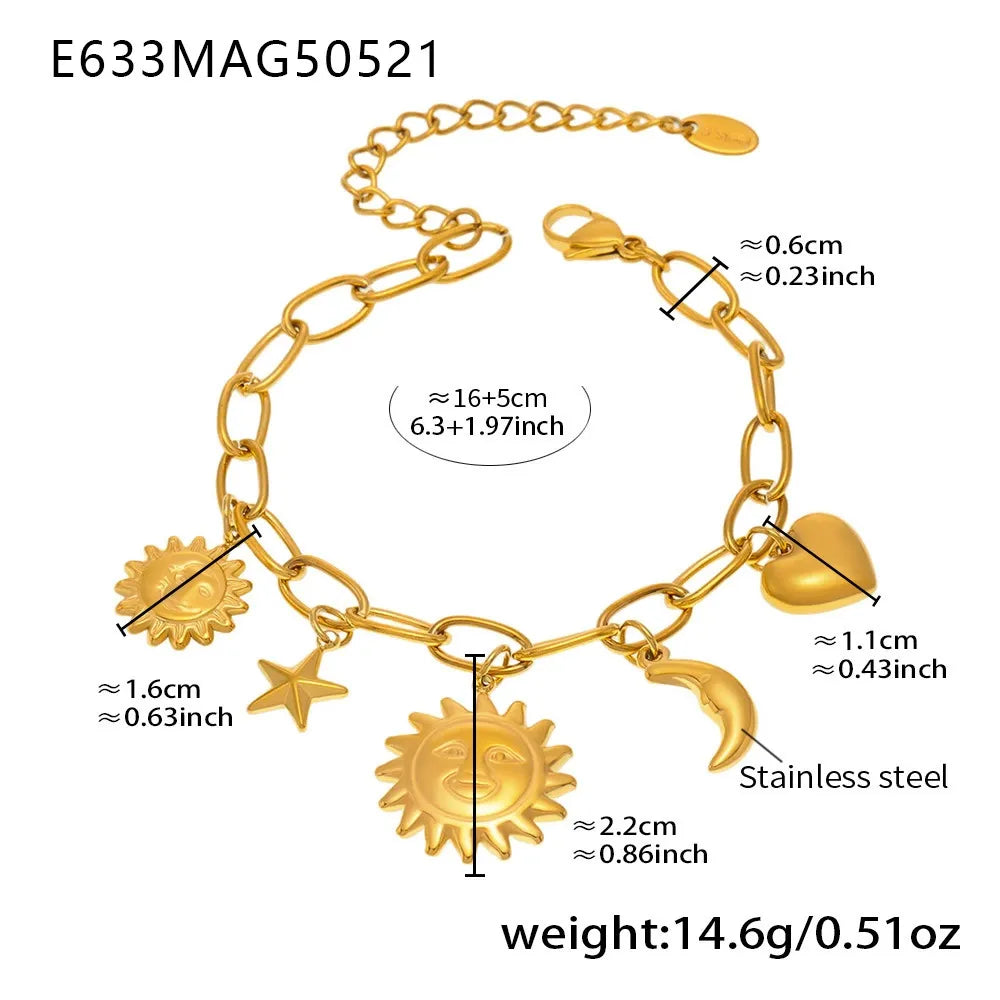316L Stainless Steel Celestial Sun & Moon Charm Bracelet & Anklet - Image 6