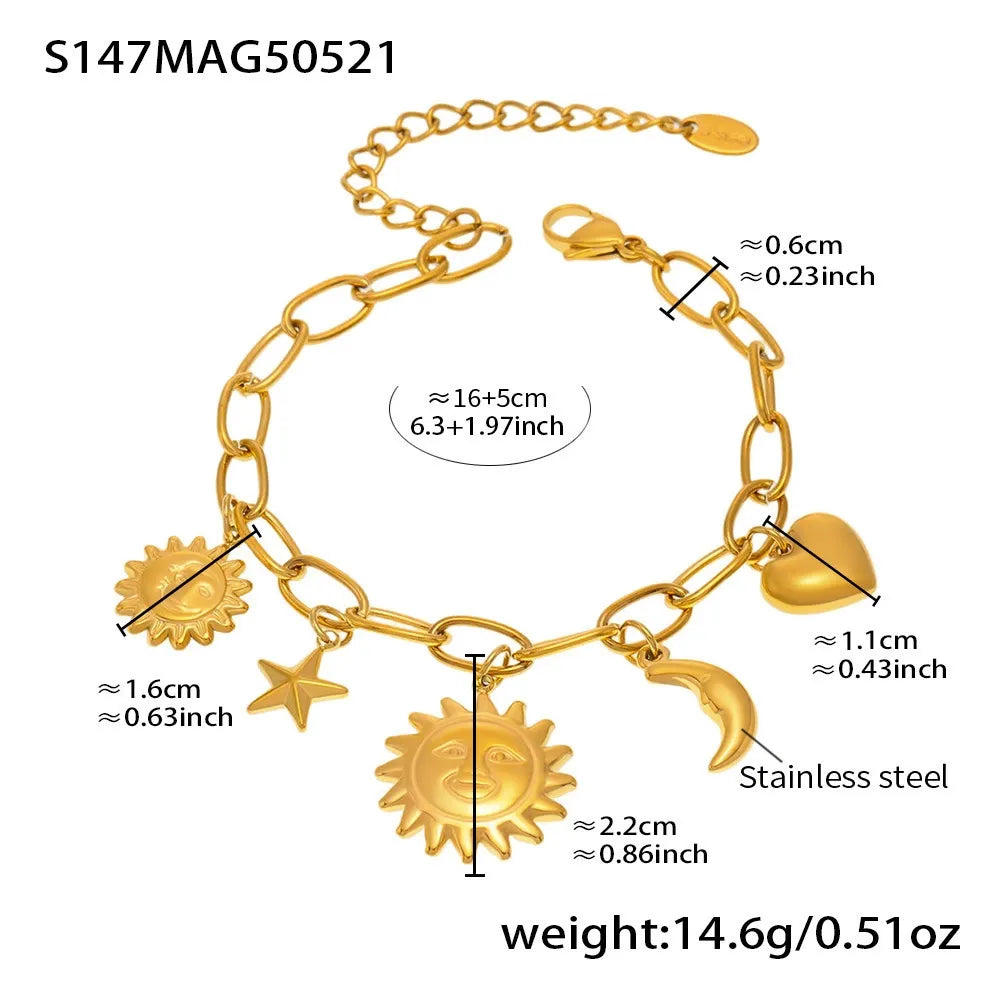 316L Stainless Steel Celestial Sun & Moon Charm Bracelet & Anklet - Image 8
