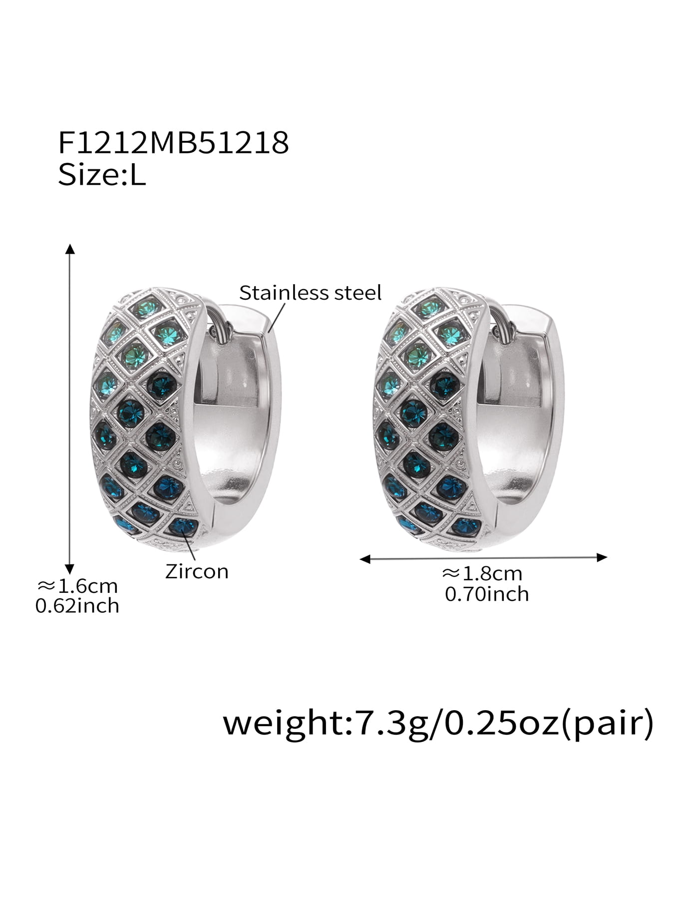 316L Stainless Steel CZ Diamond Lattice Huggie Hoop Earrings