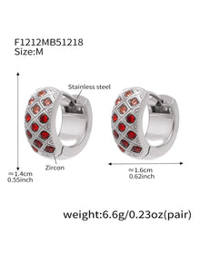 316L Stainless Steel CZ Diamond Lattice Huggie Hoop Earrings