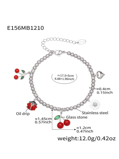 316L stainless steel cherry daisy charm bracelet size details 17.5cm plus extender