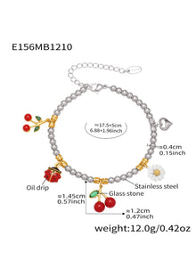 316L stainless steel cherry daisy charm bracelet size and weight details