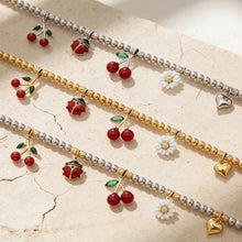 316L stainless steel cherry daisy charm bracelet set gold silver and two tone