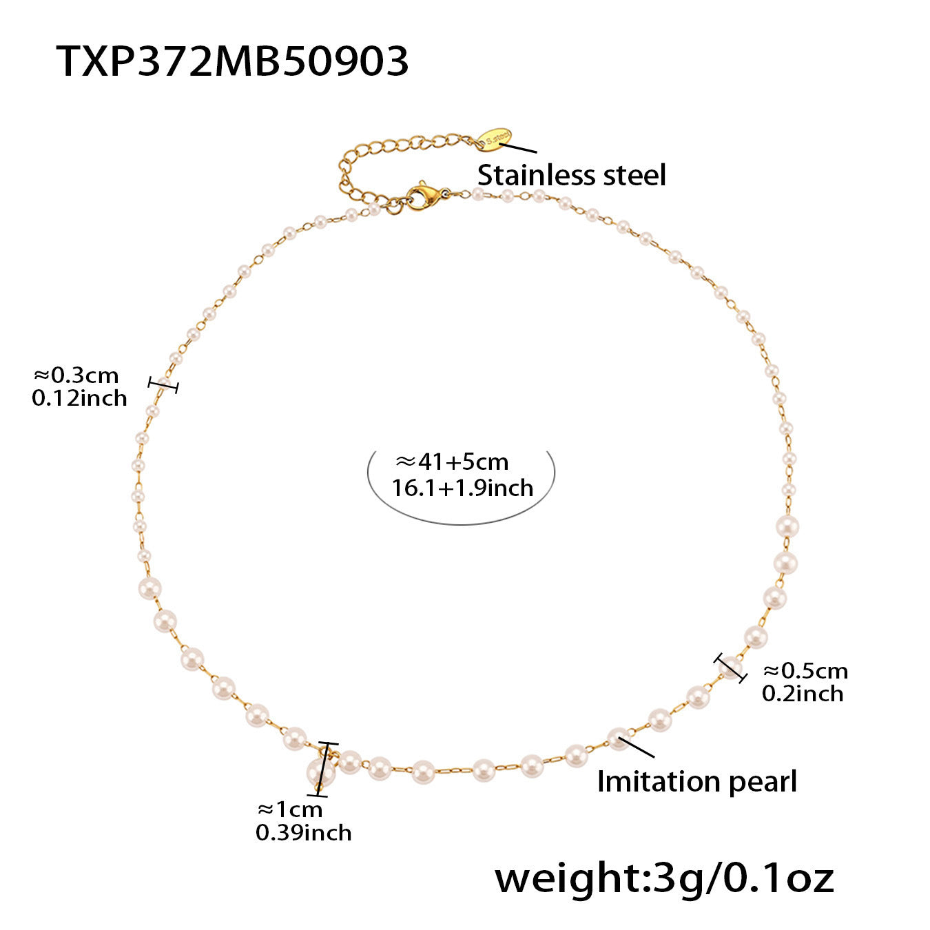Final specification chart for the heart and pearl beaded necklace, demonstrating the quality standards of MiduoduoJewelry.
