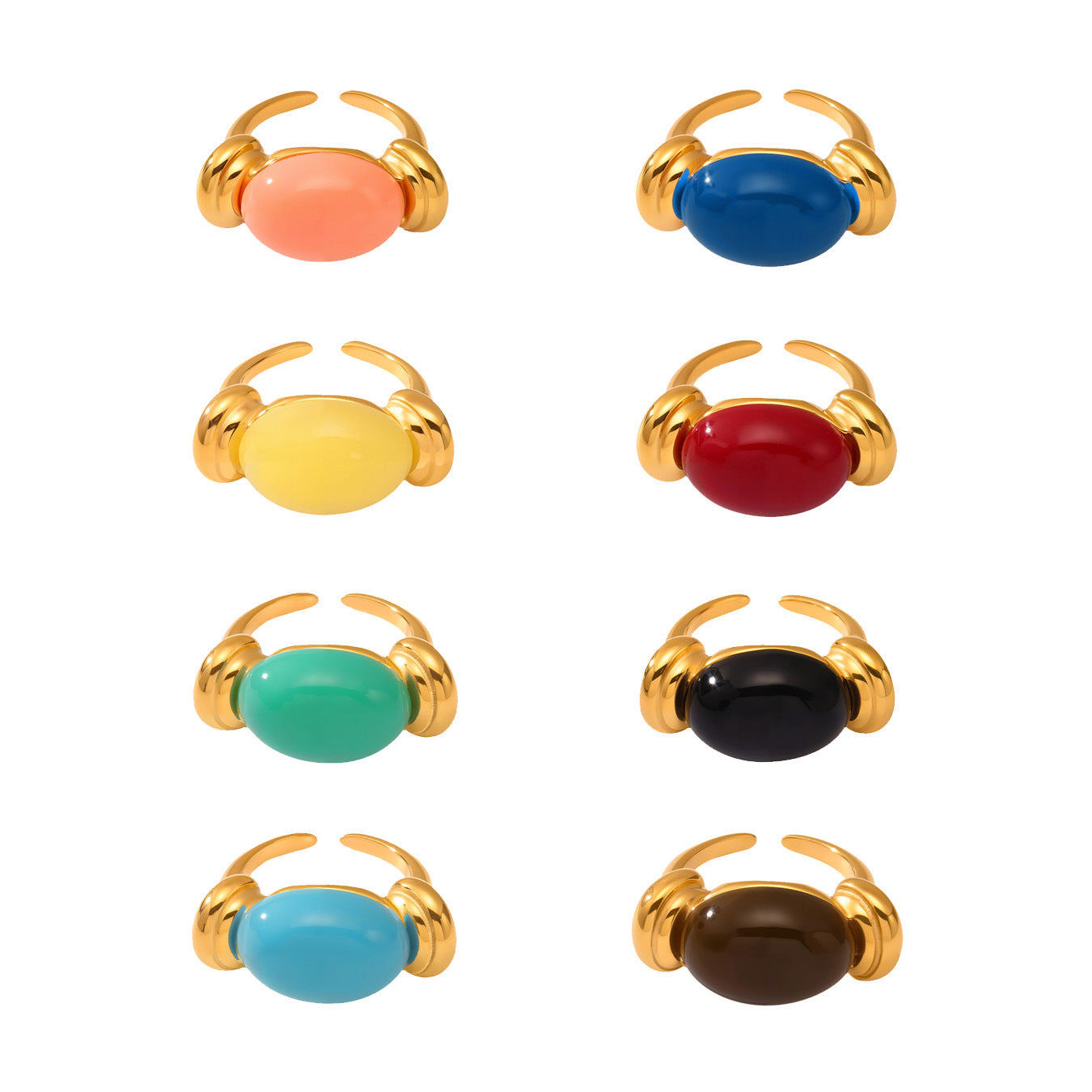 316L Stainless Steel Chic Candy Color Oval Resin Open Ring - Image 1
