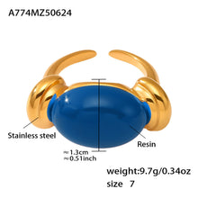 316L Stainless Steel Chic Candy Color Oval Resin Open Ring - Image 10