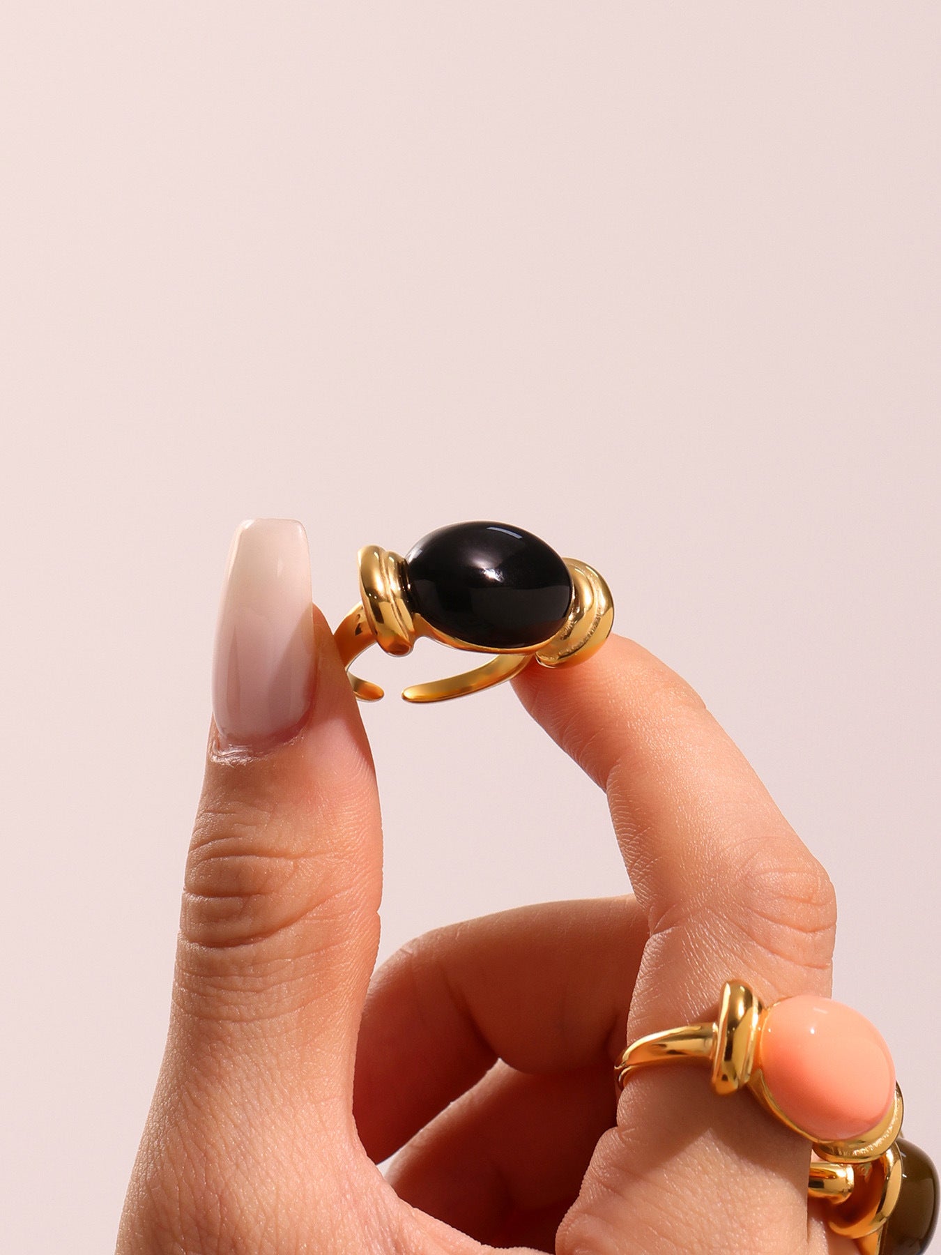 316L Stainless Steel Chic Candy Color Oval Resin Open Ring - Image 12