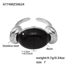 316L Stainless Steel Chic Candy Color Oval Resin Open Ring - Image 15