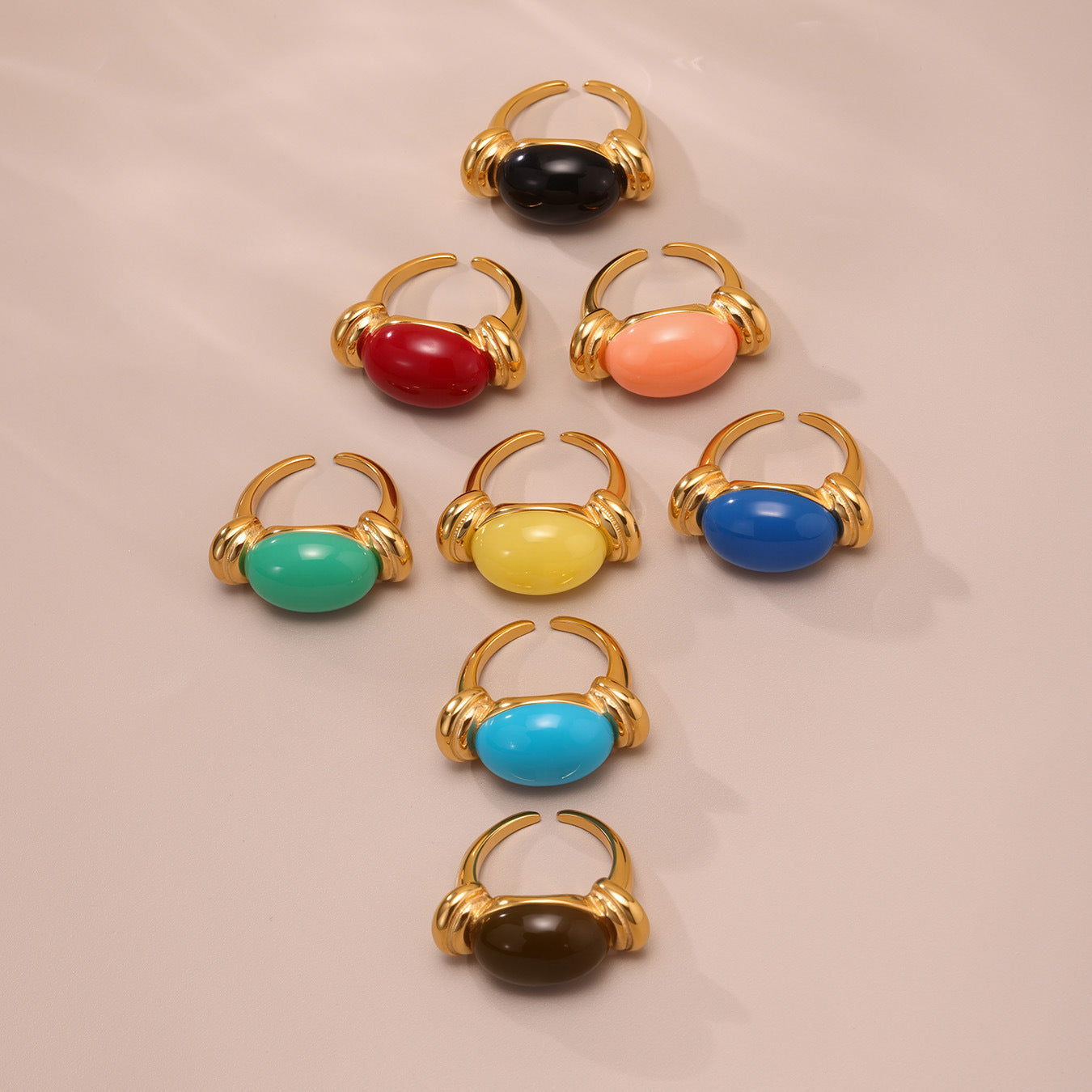 316L Stainless Steel Chic Candy Color Oval Resin Open Ring - Image 17