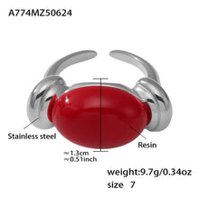 316L Stainless Steel Chic Candy Color Oval Resin Open Ring - Image 19