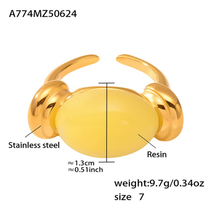 316L Stainless Steel Chic Candy Color Oval Resin Open Ring - Image 20