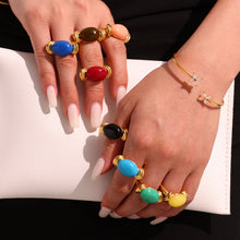 316L Stainless Steel Chic Candy Color Oval Resin Open Ring - Image 3