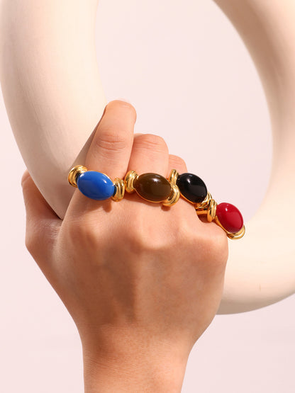 316L Stainless Steel Chic Candy Color Oval Resin Open Ring - Image 6