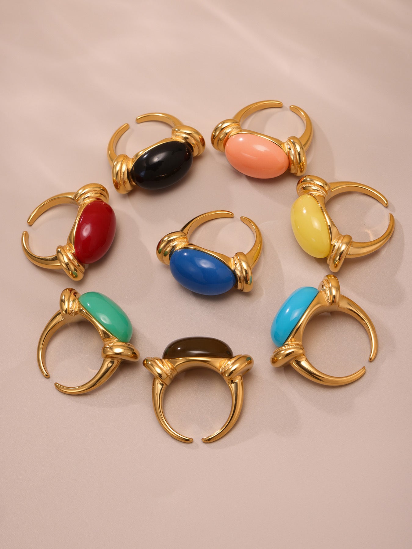 316L Stainless Steel Chic Candy Color Oval Resin Open Ring - Image 7