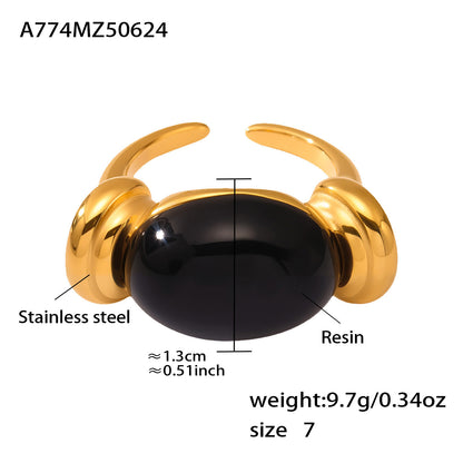 316L Stainless Steel Chic Candy Color Oval Resin Open Ring - Image 8