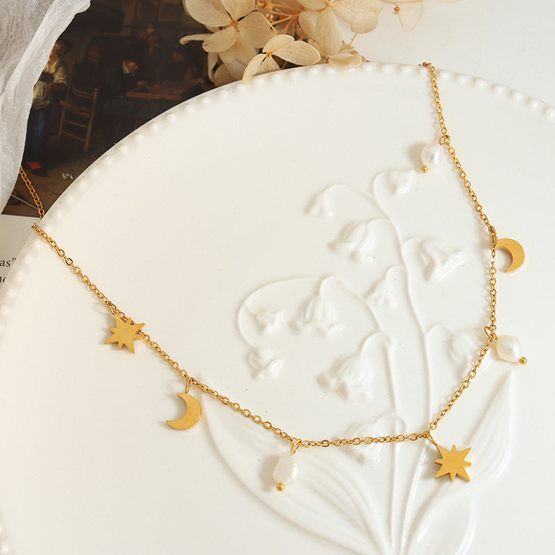 316L Stainless Steel Chic Celestial Freshwater Pearl Tassel Necklace - Image 2