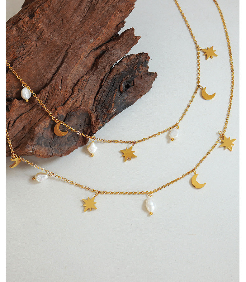 316L Stainless Steel Chic Celestial Freshwater Pearl Tassel Necklace - Image 5