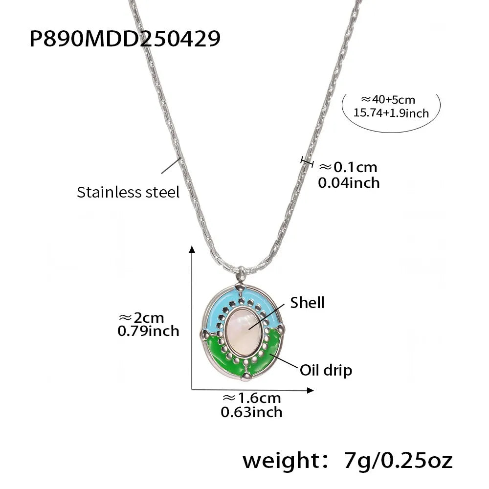 316L Stainless Steel Chic Enamel Shell Pendant Necklace - Image 6