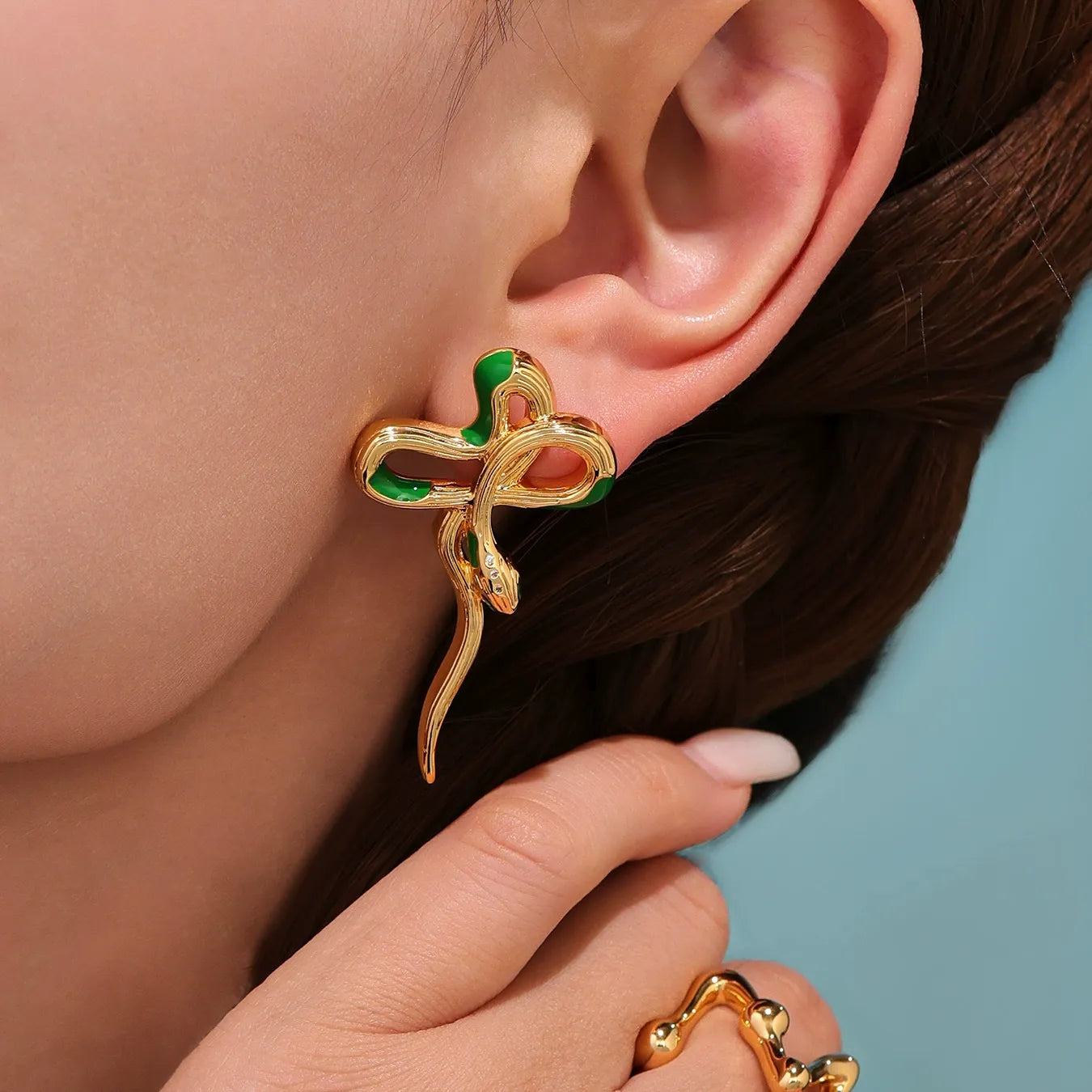 316L Stainless Steel Chic Enamel Snake Earrings - Image 4