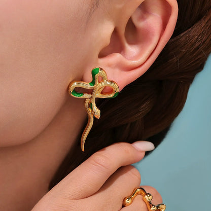 316L Stainless Steel Chic Enamel Snake Earrings - Image 4