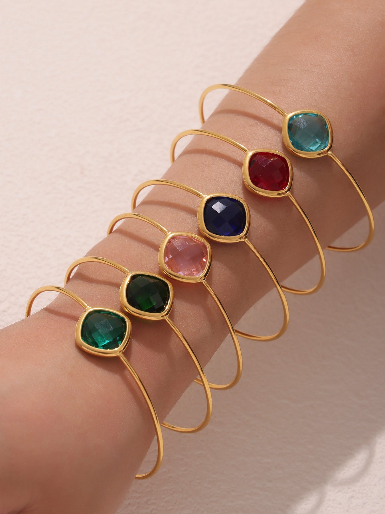 316L Stainless Steel Chic Faceted Gemstone Open Cuff Bracelet - Image 1