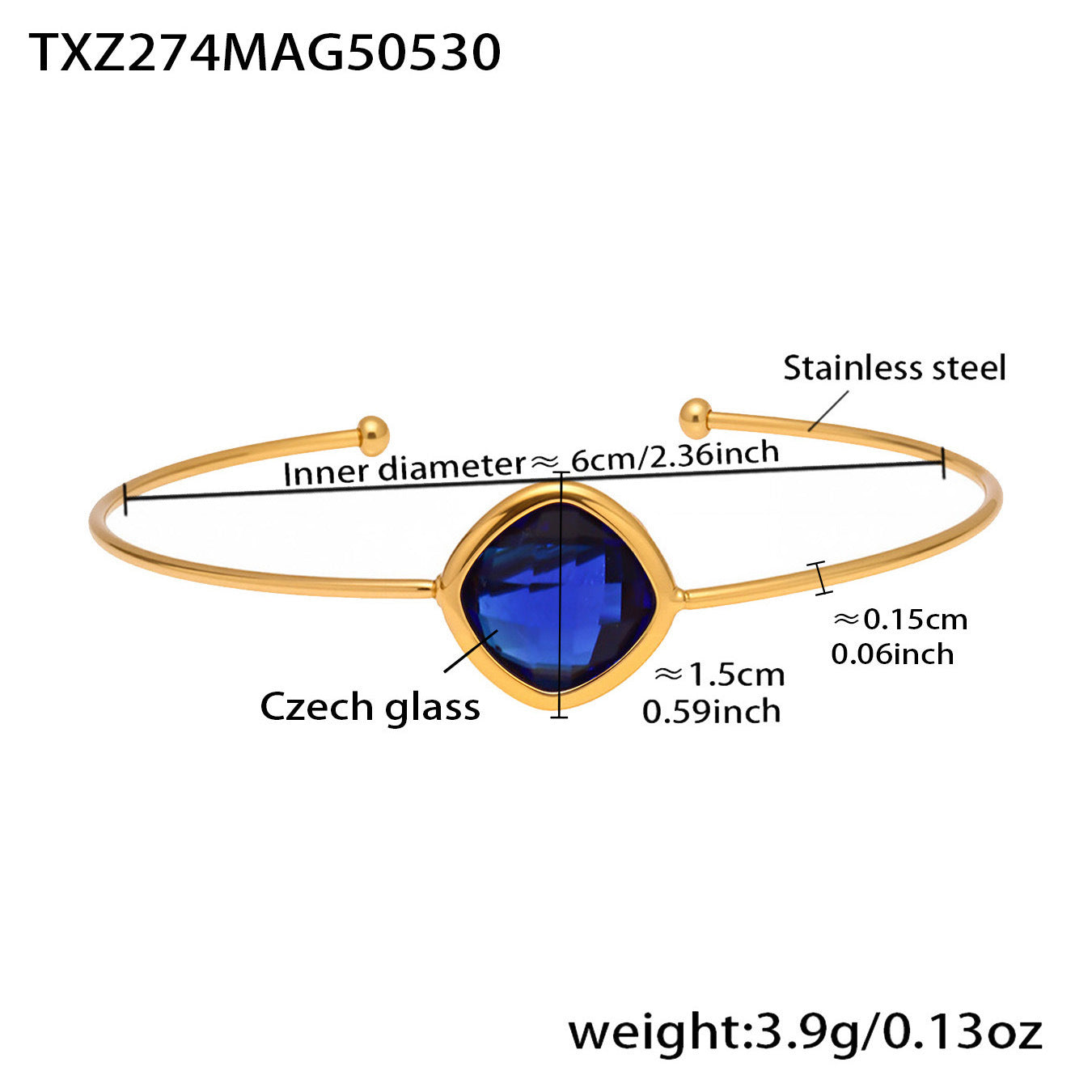 316L Stainless Steel Chic Faceted Gemstone Open Cuff Bracelet - Image 11