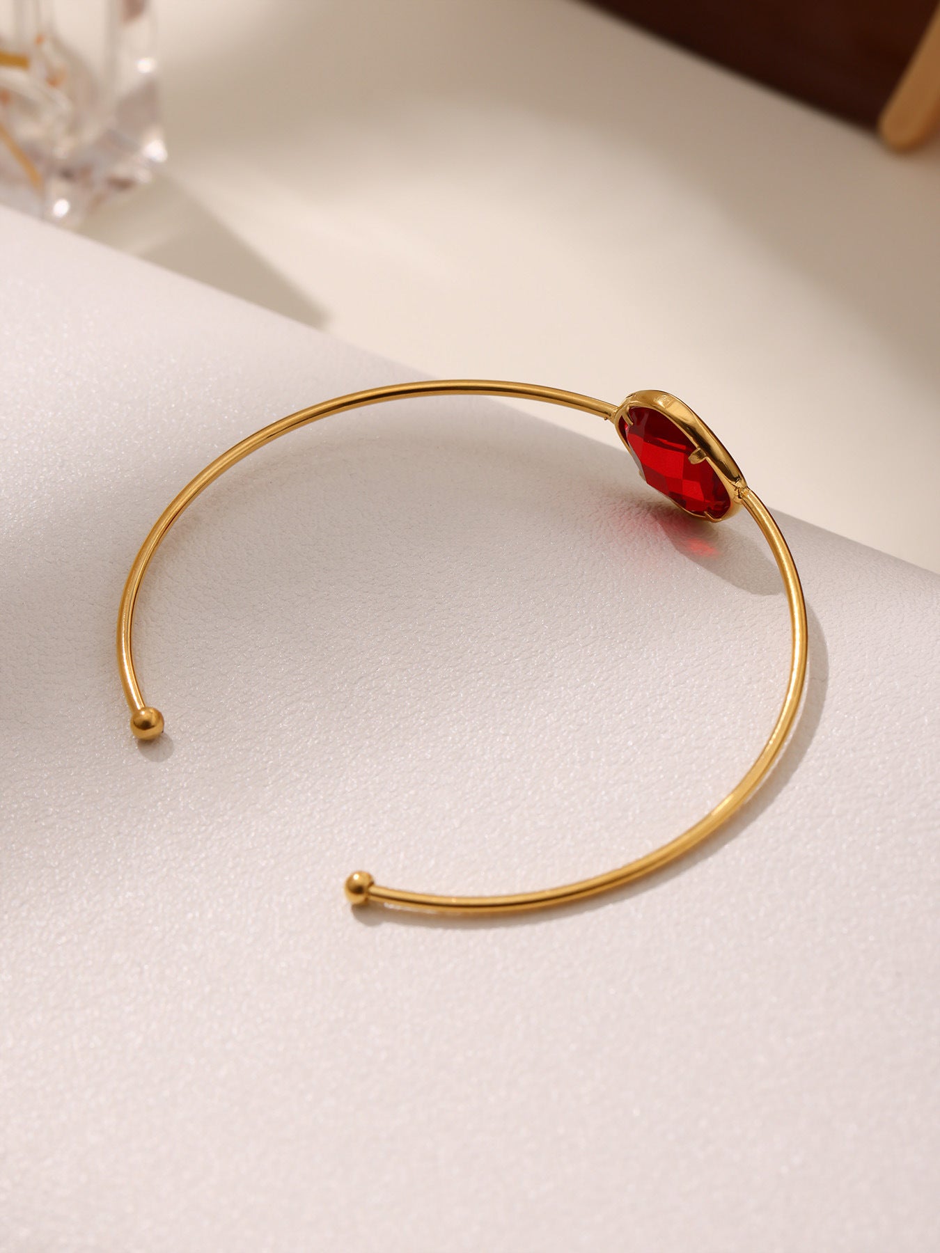 316L Stainless Steel Chic Faceted Gemstone Open Cuff Bracelet - Image 12