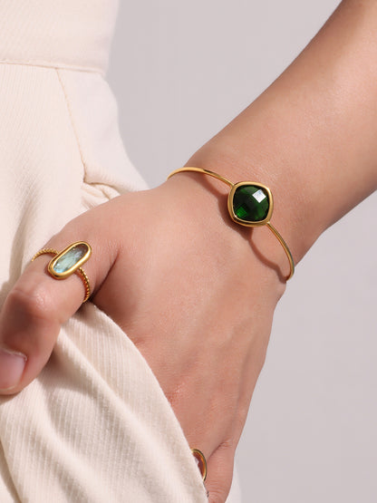 316L Stainless Steel Chic Faceted Gemstone Open Cuff Bracelet - Image 13