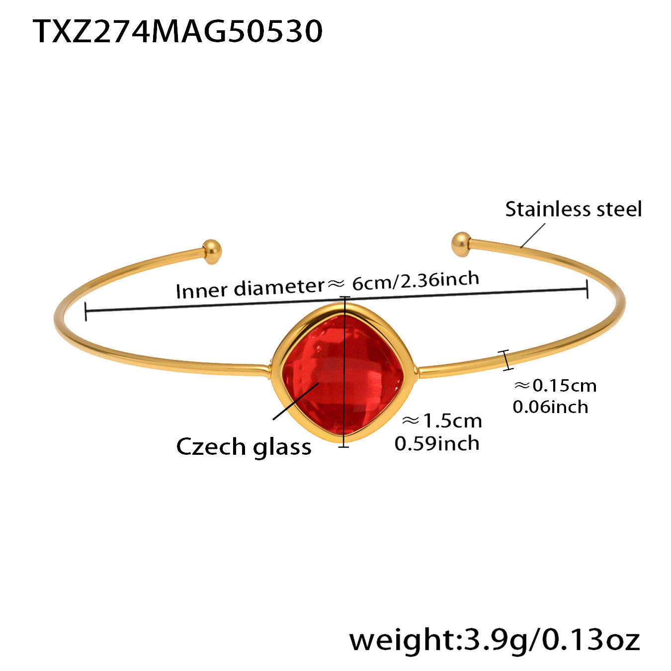 316L Stainless Steel Chic Faceted Gemstone Open Cuff Bracelet - Image 15