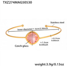 316L Stainless Steel Chic Faceted Gemstone Open Cuff Bracelet - Image 17