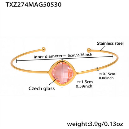 316L Stainless Steel Chic Faceted Gemstone Open Cuff Bracelet - Image 17