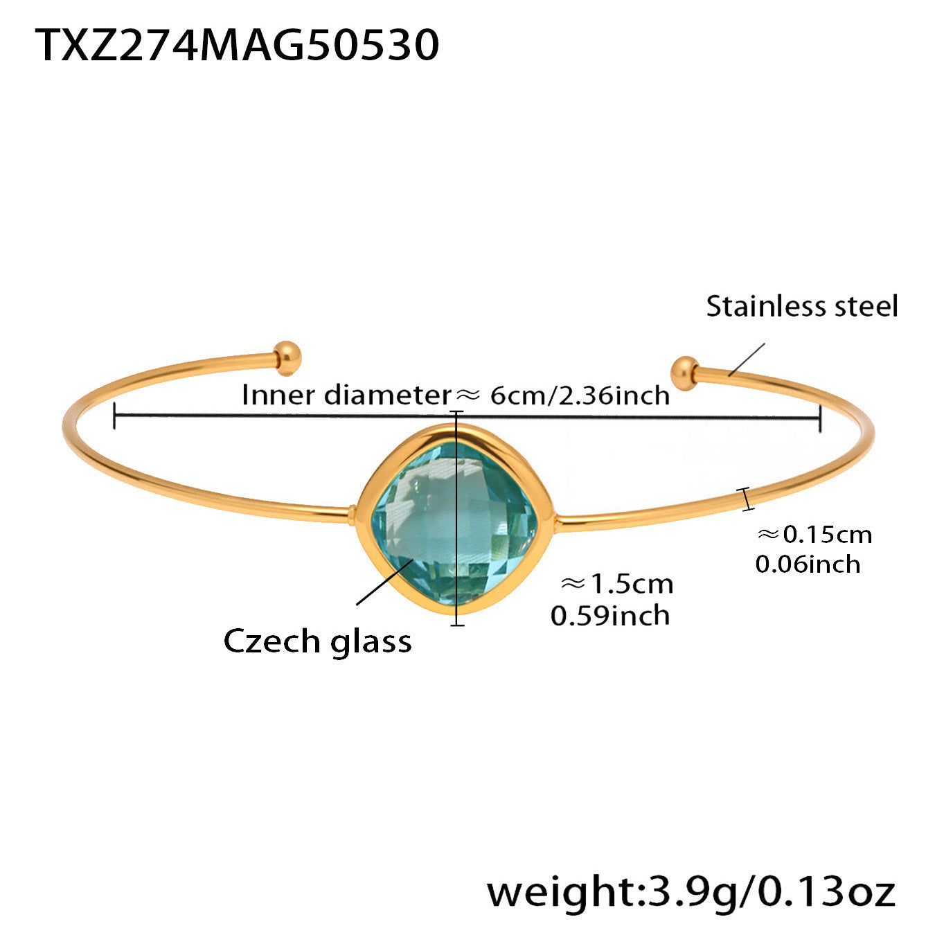 316L Stainless Steel Chic Faceted Gemstone Open Cuff Bracelet - Image 18