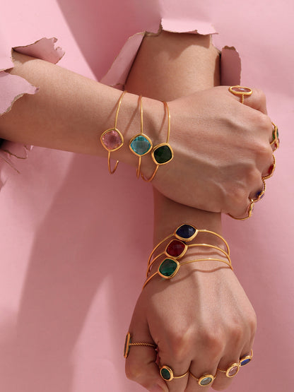 316L Stainless Steel Chic Faceted Gemstone Open Cuff Bracelet - Image 19