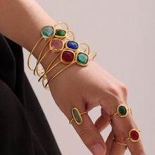 316L Stainless Steel Chic Faceted Gemstone Open Cuff Bracelet - Image 20