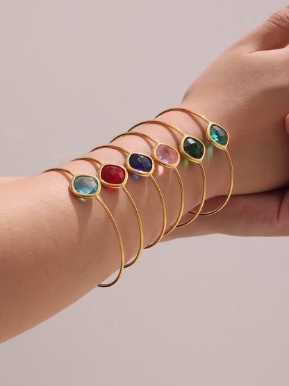 316L Stainless Steel Chic Faceted Gemstone Open Cuff Bracelet - Image 5