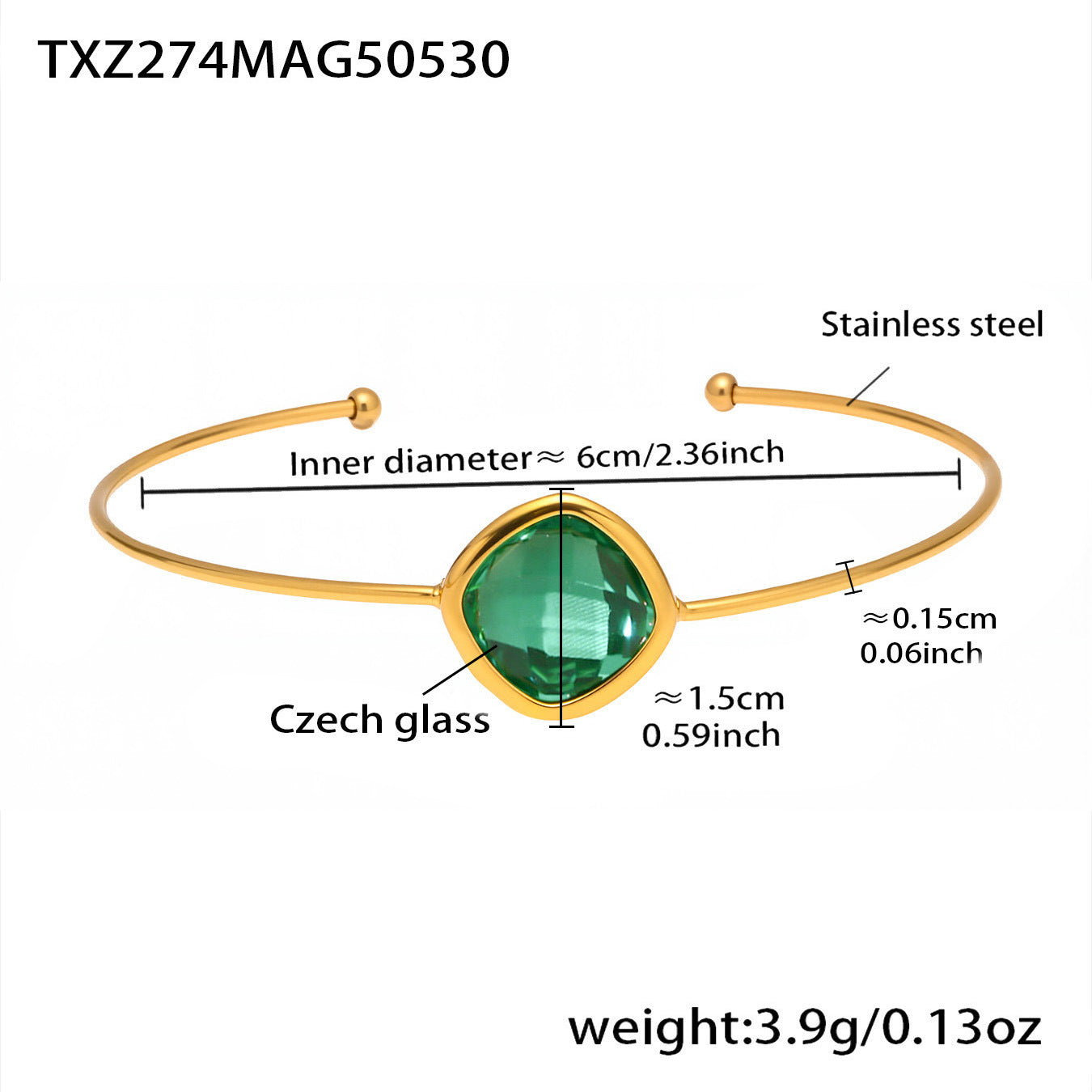 316L Stainless Steel Chic Faceted Gemstone Open Cuff Bracelet - Image 6