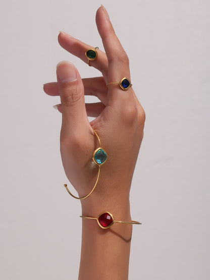 316L Stainless Steel Chic Faceted Gemstone Open Cuff Bracelet - Image 9